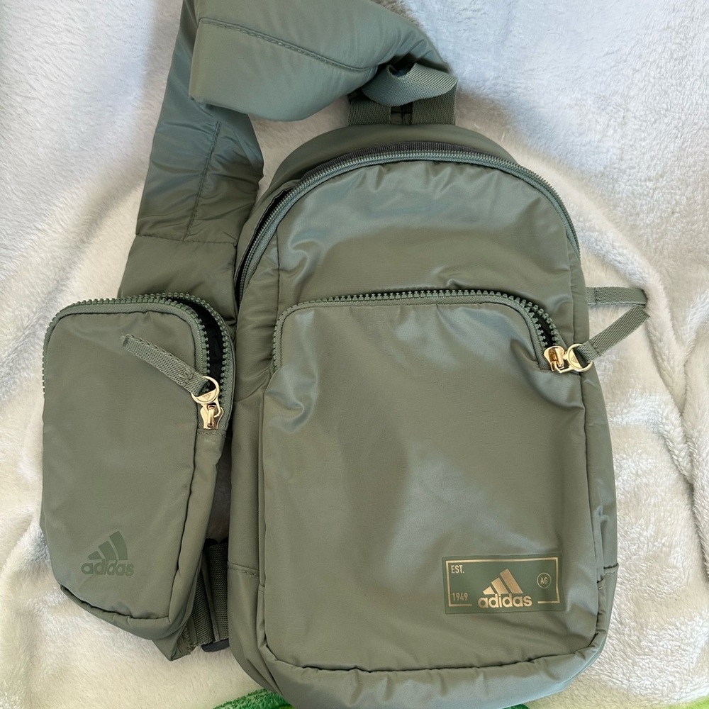 Adidas Sage Green crossbody bag with cellphone pouch